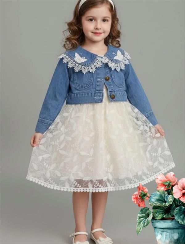 کت جین و سارافون دانتل دخترانه ارسال رایگان