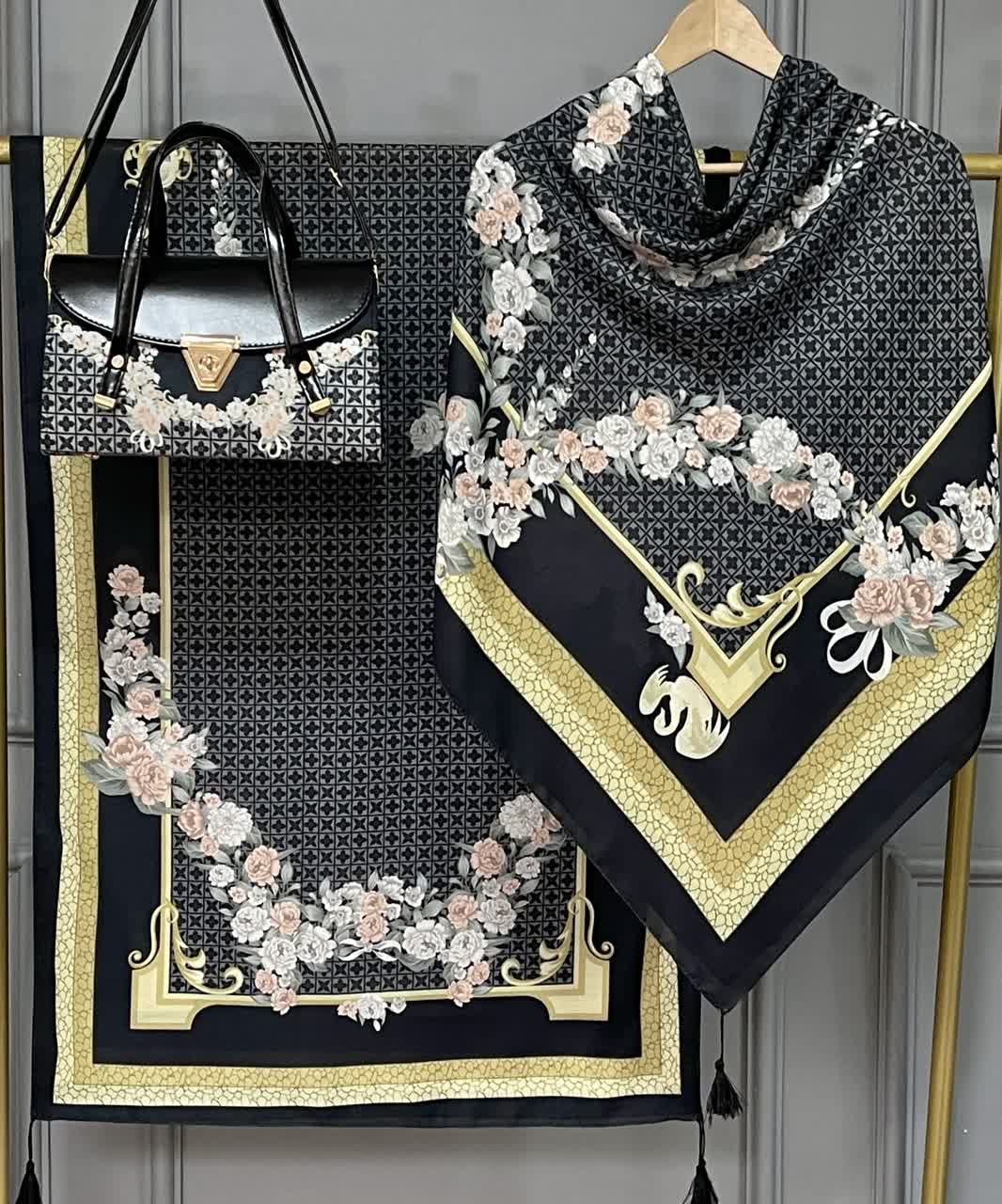 ست  کیف و روسری یا شال ال وی ماکان مشکی