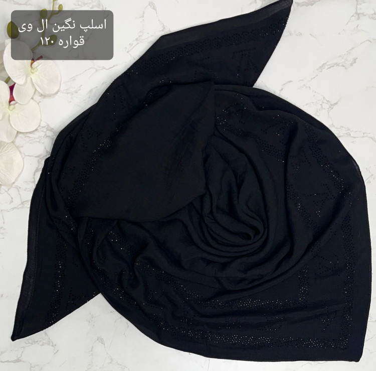روسری اسلپ مشکی محرمی نگین کوب، قواره ۱۳۰، ارسال رایگان