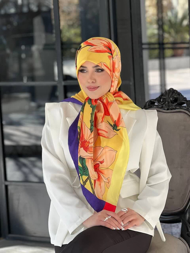 روسری ساتن ابریشم مجلسی ، قواره ۱۲۵، ارسال رایگان