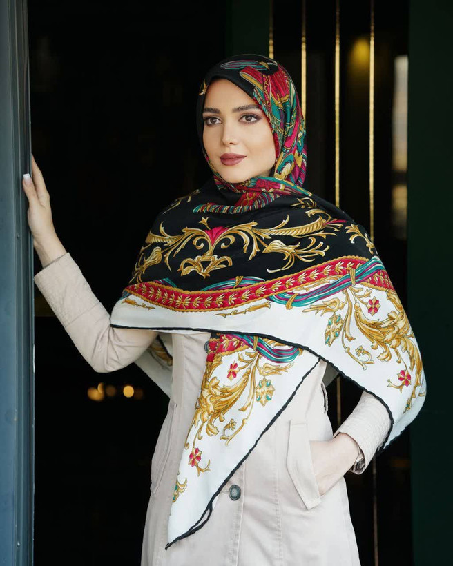 روسری سیااسکارف طرح اسلیمی ، قواره ۱۴۰، ارسال رایگان