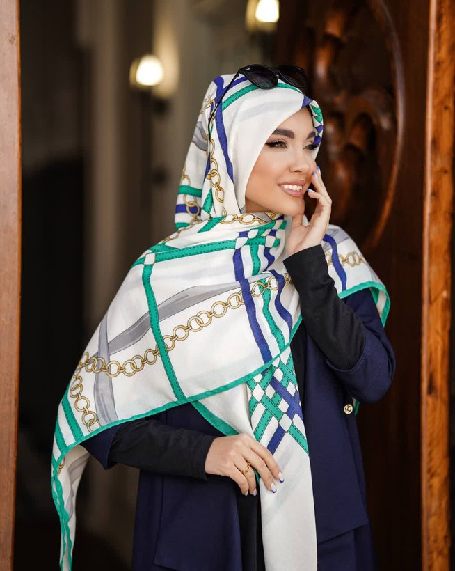 روسری سیااسکارف طرح زنجیری ، قواره ۱۴۰، ارسال رایگان