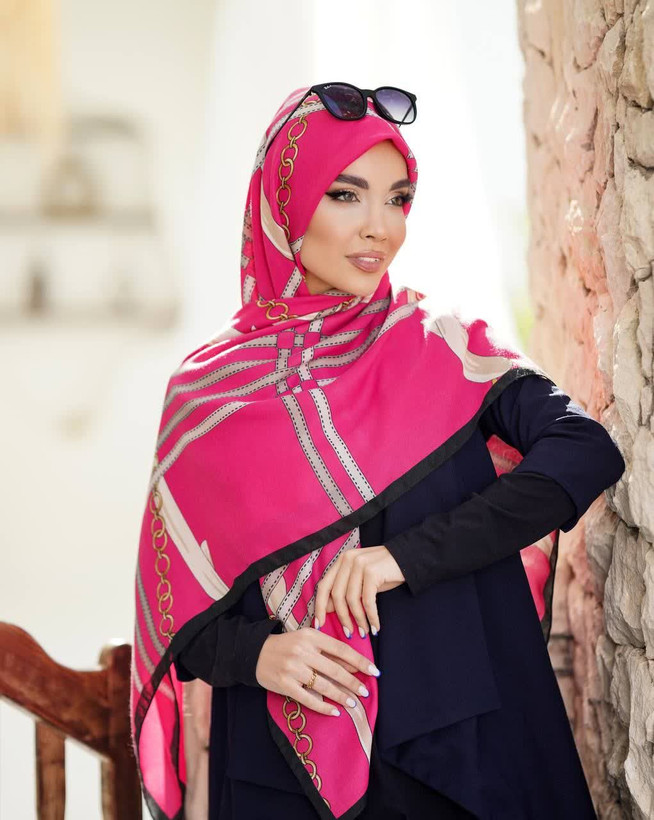 روسری سیااسکارف طرح زنجیری ، قواره ۱۴۰، ارسال رایگان