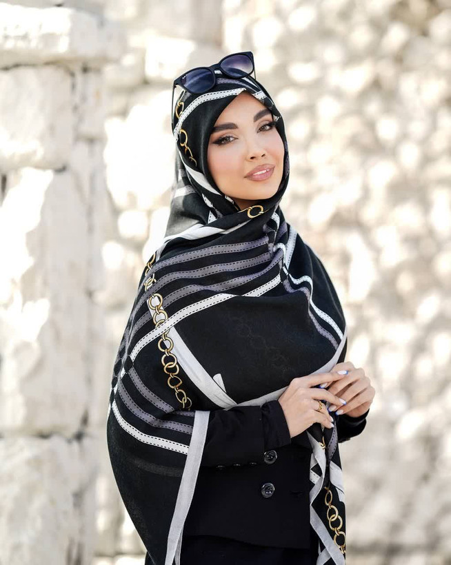 روسری سیااسکارف طرح زنجیری ، قواره ۱۴۰، ارسال رایگان