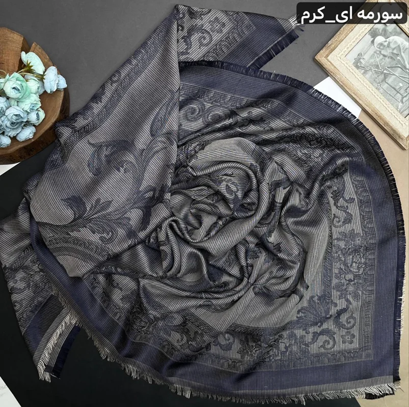 روسری ژاکارد طرح اسلیمی، دو رو لمه دار، قواره ۱۴۰