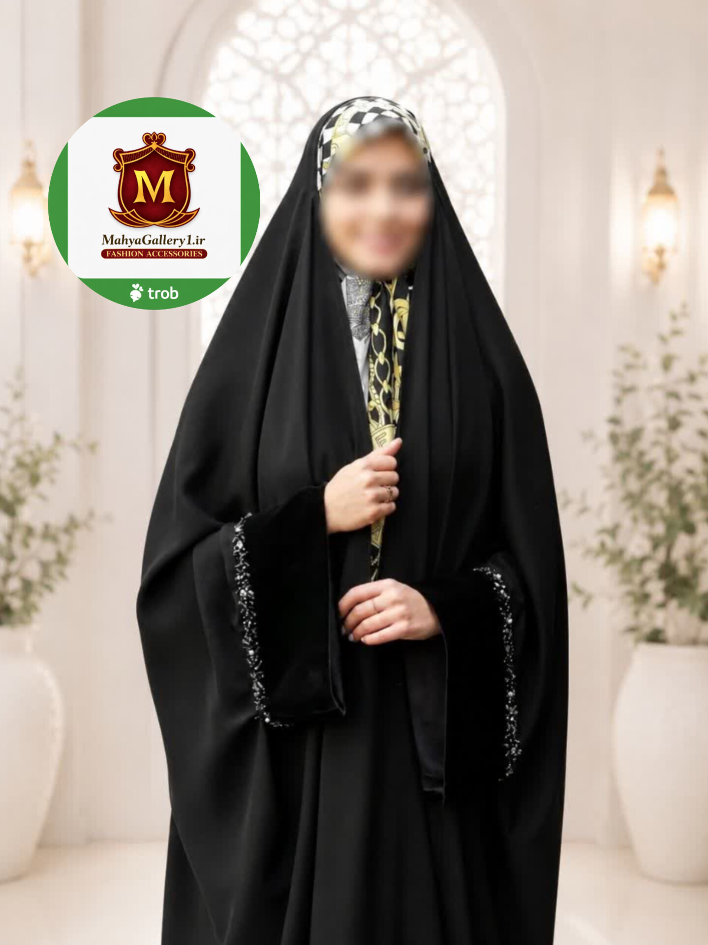 عبای آرامش برلیان جواهر‌دوزی | پارچه نانو | مدل عربی اصیل | سایز ۱۵۰ تا ۱۷۰ | ارسال رایگان