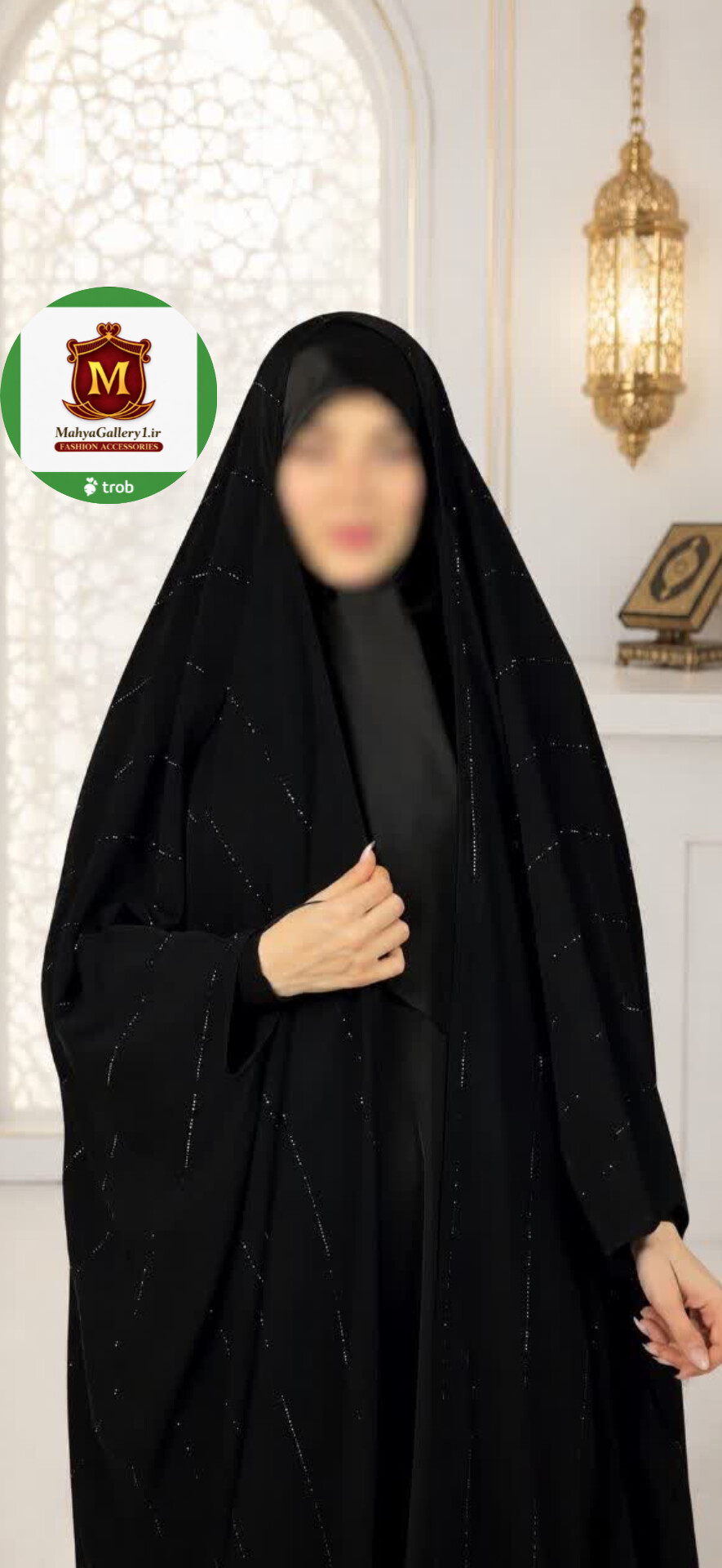 چادر عبایی شانلی | کن کن نانو بوگاتی | نگین‌کاری خاص | سایز ۱۵۰ تا ۱۷۰ | ارسال رایگان