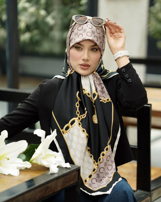 روسری ابریشم توییل قواره 135 دور دستدوز